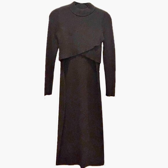 JOIE 2-Piece Ribbed Knit Sweater Maxi Dress in Black Women's S NEW - Picture 1 of 12